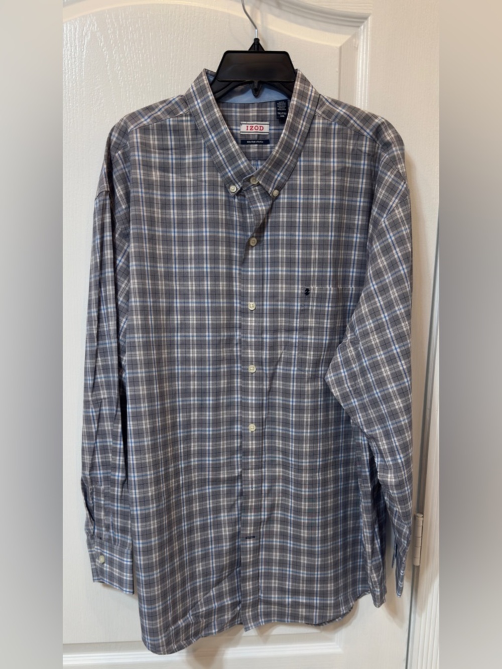 Izod Gray and Blue Plaid Button-Down Shirt Men long sleeve XXL/ TTG/ / XXG New